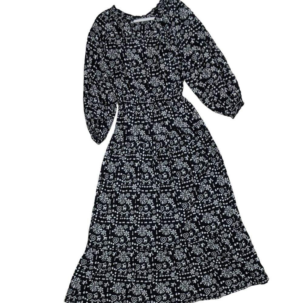 The Great 'The Joy' Folk print cotton long sleeve tiered prairie maxi dress 1/S